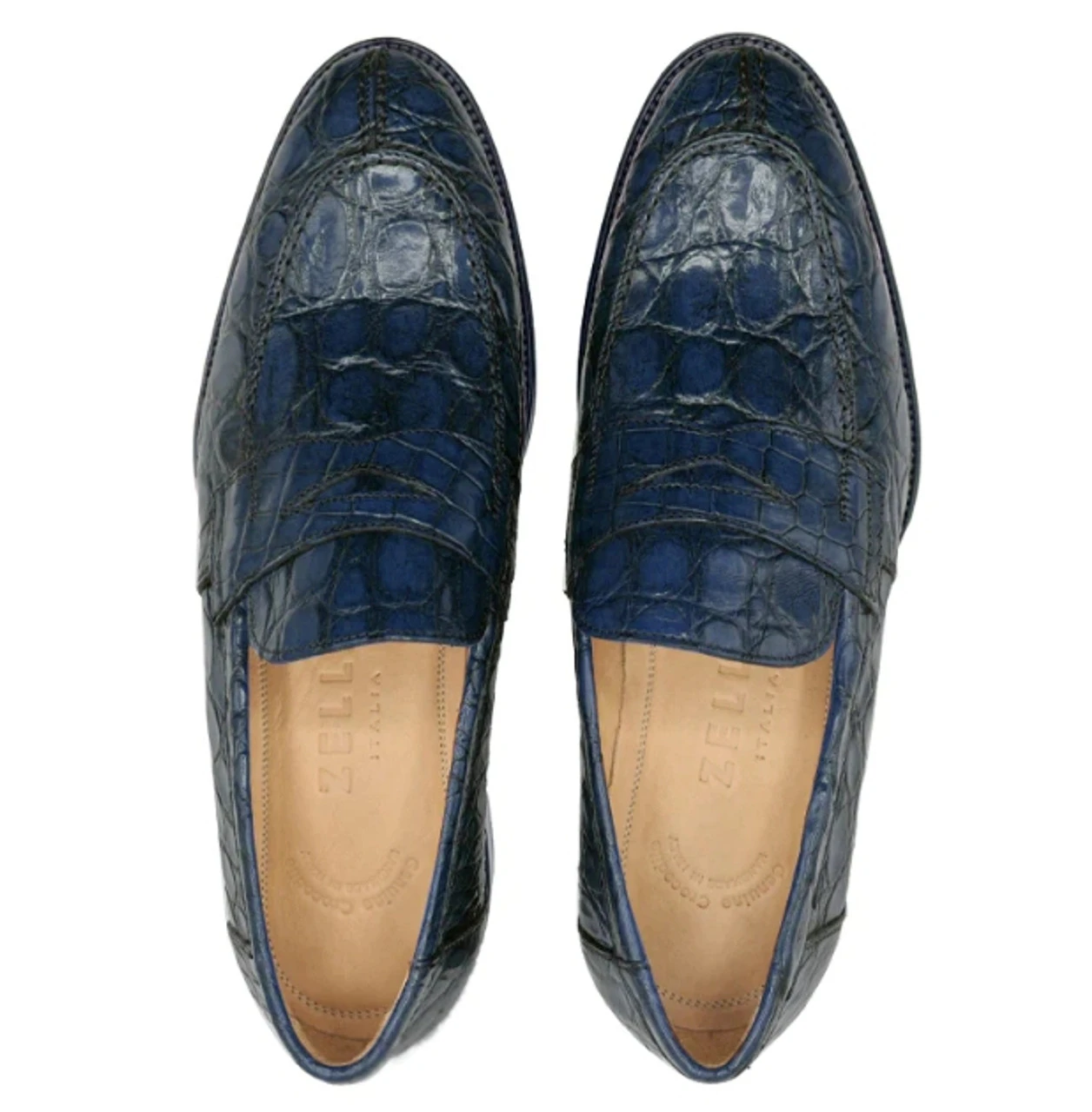 Zelli 100% Caiman Crocodile Italian Penny Long Toe Loafer - Navy Blue 8 Zelli 100% Caiman Crocodile Italian Penny Long Toe Loafer - Navy Blue - Image 8