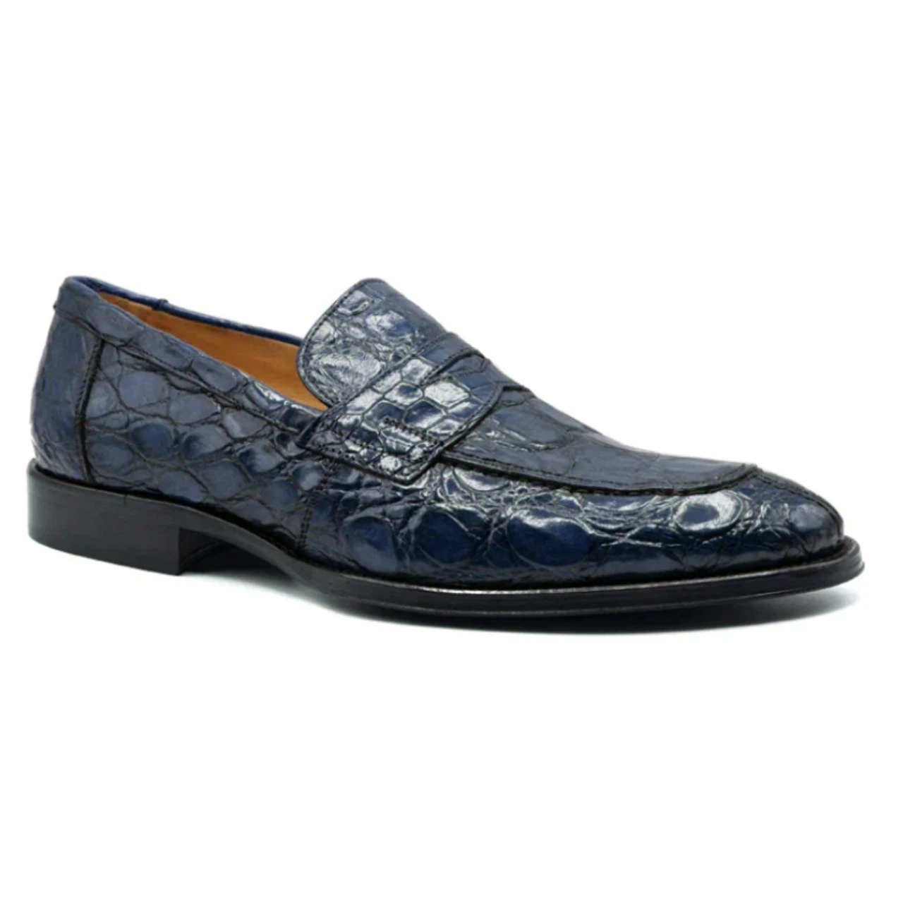 Zelli 100% Caiman Crocodile Italian Penny Long Toe Loafer - Navy Blue 4 Zelli 100% Caiman Crocodile Italian Penny Long Toe Loafer - Navy Blue - Image 4