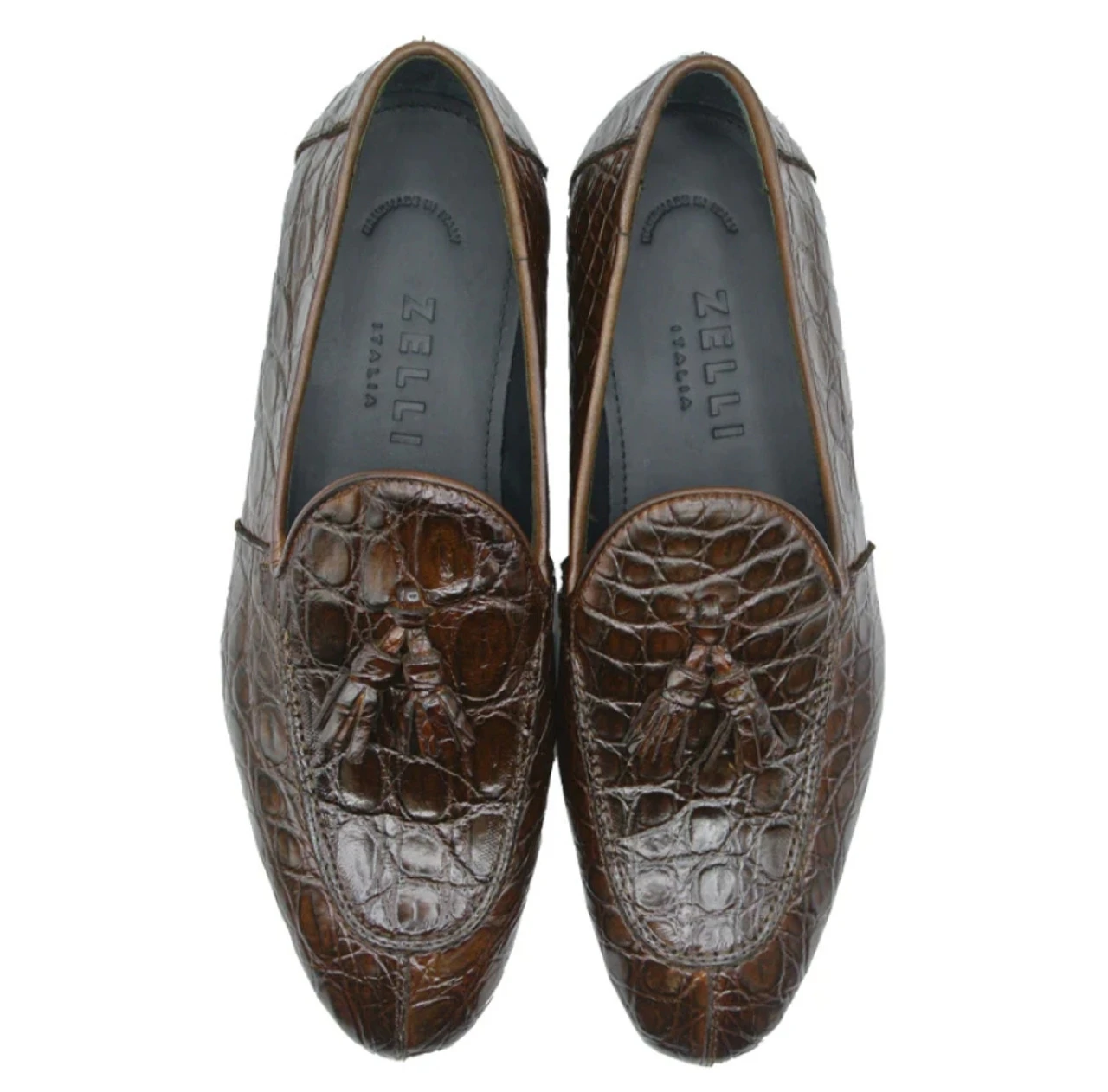 Zelli 100% Caiman Crocodile Italian Tassel Long Toe Loafer - Dark Brown 6 Zelli 100% Caiman Crocodile Italian Tassel Long Toe Loafer - Dark Brown - Image 6