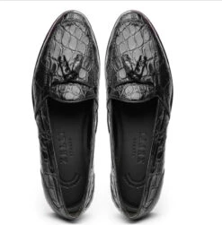 Zelli 100% Caiman Crocodile Italian Tassel Loafer - Black -Suit Discount Store ZEL 11 582 B 3 86861.1675189674