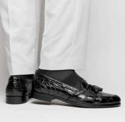 Zelli 100% Caiman Crocodile Italian Tassel Loafer - Black -Suit Discount Store ZEL 11 582 B 6 28569.1675189674