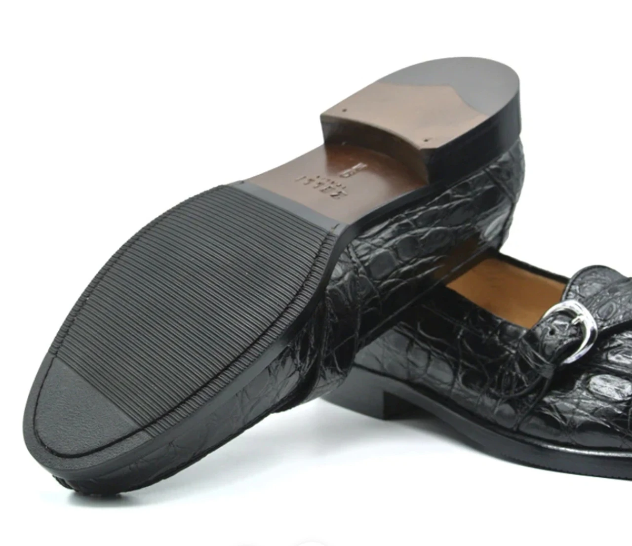 Zelli 100% Caiman Crocodile Italian Buckle Loafer - Black 7 Zelli 100% Caiman Crocodile Italian Buckle Loafer - Black - Image 7
