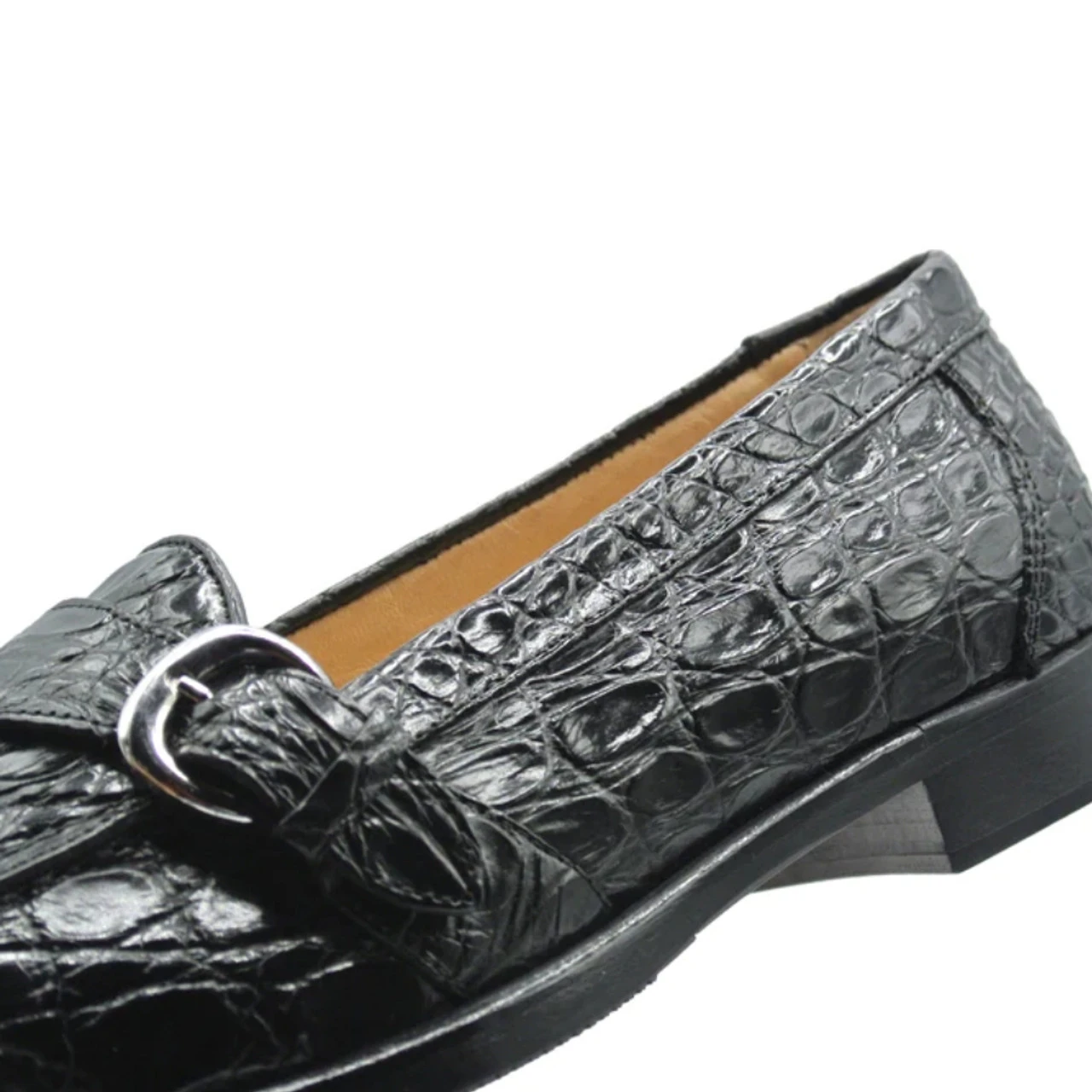 Zelli 100% Caiman Crocodile Italian Buckle Loafer - Black 4 Zelli 100% Caiman Crocodile Italian Buckle Loafer - Black - Image 4