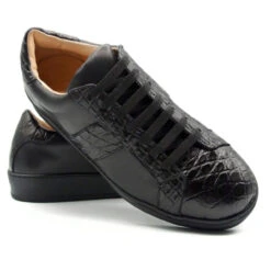 Zelli 100% Genuine Crocodile & Calfskin Sneaker - Black