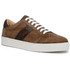 Zelli 100% Genuine Crocodile & Suede Sneaker - Cappuccino Brown -Suit Discount Store ZEL 66 101 BR 2 29630.1677190994