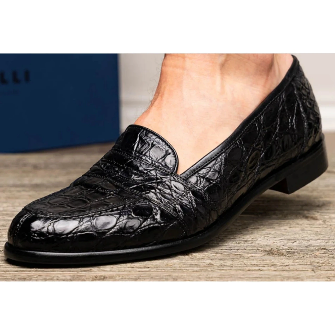 Zelli 100% Caiman Crocodile Italian Penny Loafer - Black 7 Zelli 100% Caiman Crocodile Italian Penny Loafer - Black - Image 7