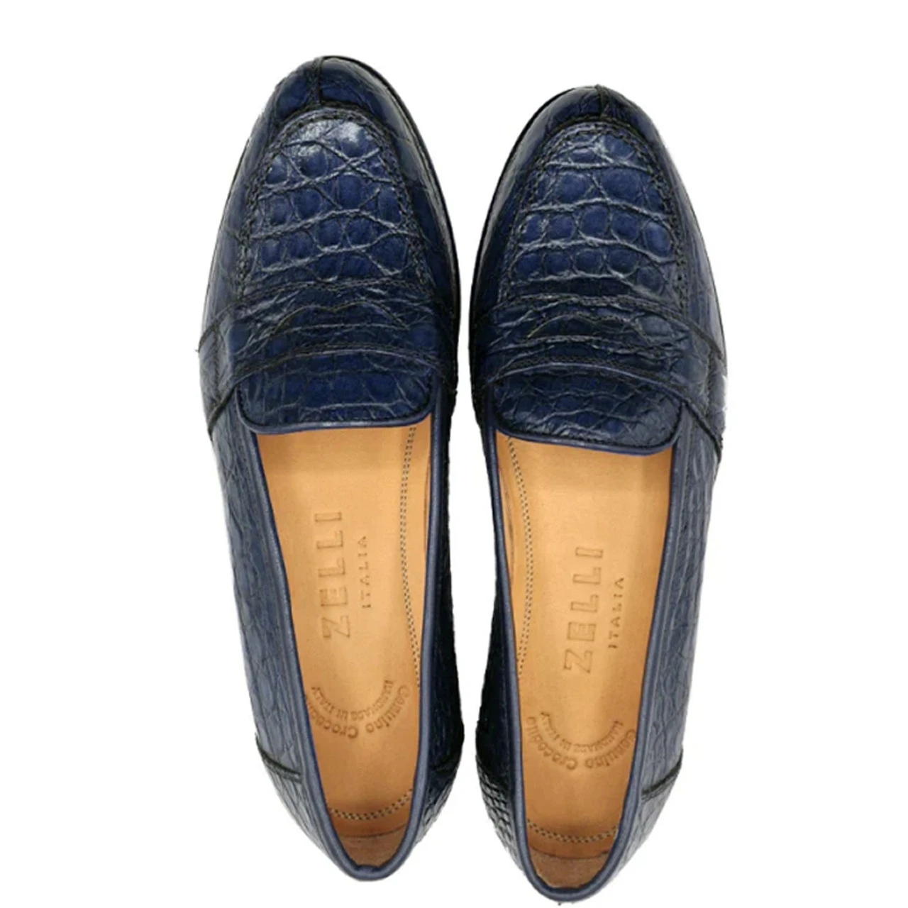 Zelli 100% Caiman Crocodile Italian Penny Loafer - Navy Blue 2 Zelli 100% Caiman Crocodile Italian Penny Loafer - Navy Blue - Image 2