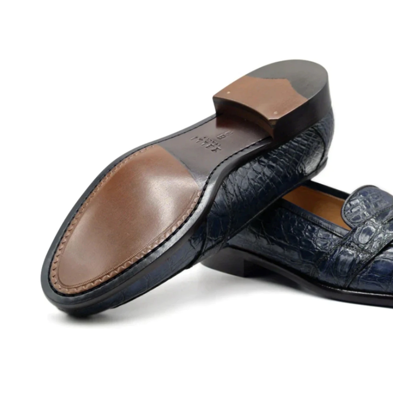 Zelli 100% Caiman Crocodile Italian Penny Loafer - Navy Blue 4 Zelli 100% Caiman Crocodile Italian Penny Loafer - Navy Blue - Image 4