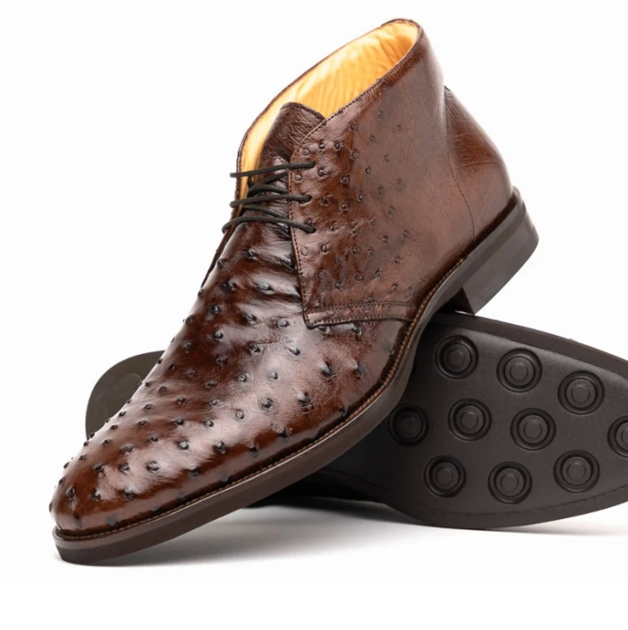 Zelli 100% Genuine Ostrich Quill Ankle Tie Chukka Boot