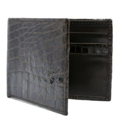 Zelli Genuine Crocodile Bi-Fold Wallet - Dark Brown