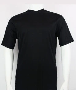 Bassiri Short Sleeve V-Neck Ribbed Jersey Knit Tee - Black