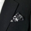 100% Silk Pre-Folded Point Design Pocket Square Insert - Black & White Floral