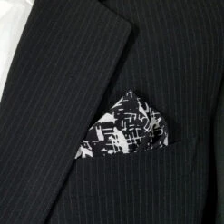 100% Silk Pre-Folded Point Design Pocket Square Insert - Black & White Floral