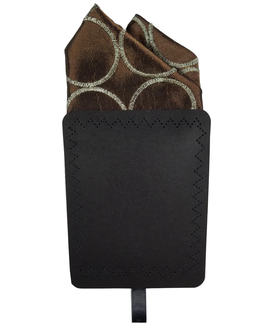 100% Silk Bronze Stitch Circles Pre-Folded Pocket Square Insert 4 100% Silk Bronze Stitch Circles Pre-Folded Pocket Square Insert - Image 4