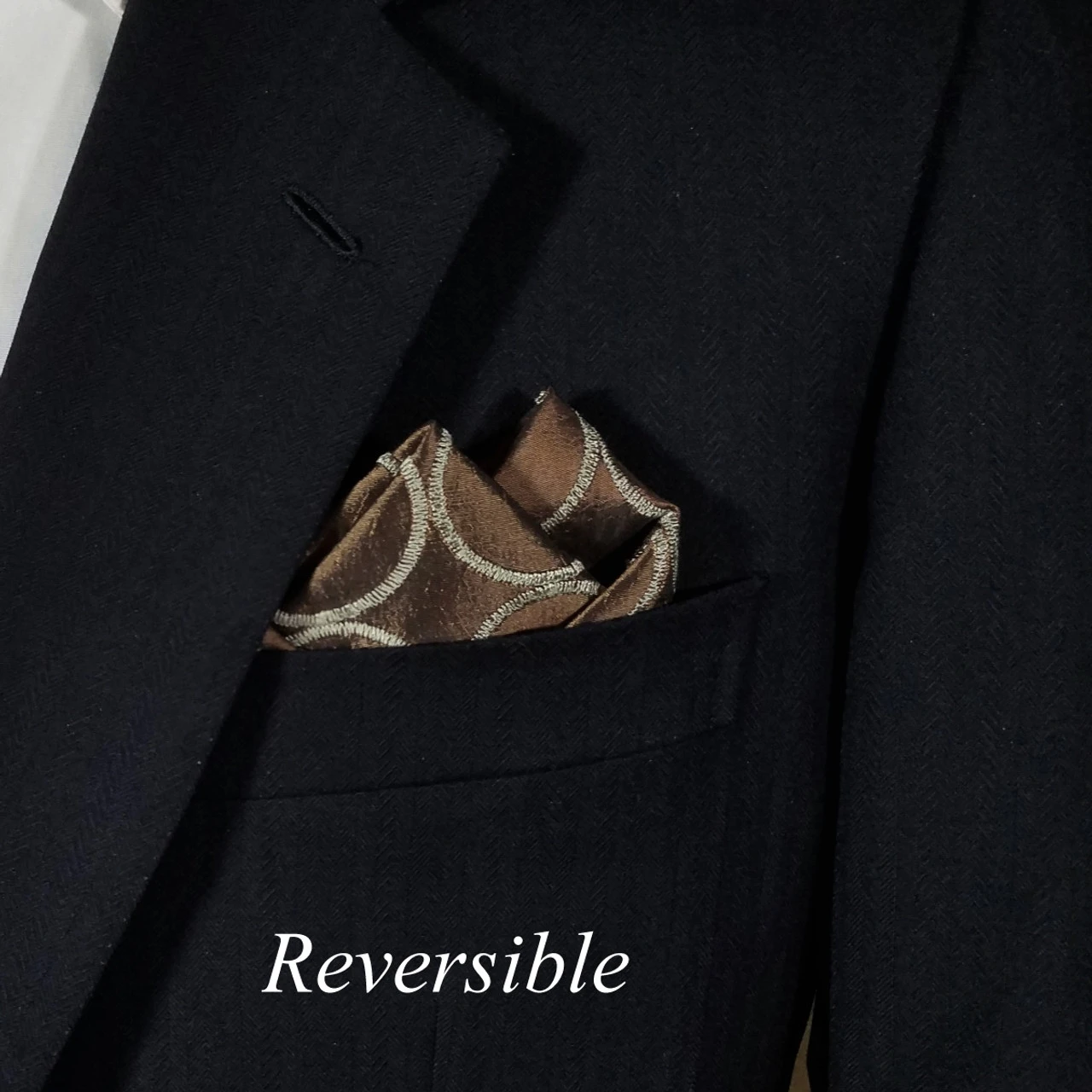 100% Silk Bronze Stitch Circles Pre-Folded Pocket Square Insert 6 100% Silk Bronze Stitch Circles Pre-Folded Pocket Square Insert - Image 6