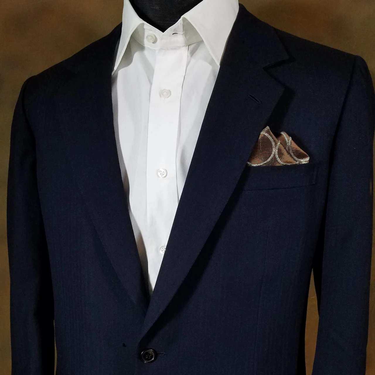 100% Silk Bronze Stitch Circles Pre-Folded Pocket Square Insert 3 100% Silk Bronze Stitch Circles Pre-Folded Pocket Square Insert - Image 3