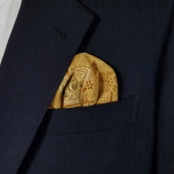 Silk Blend Pre-Folded Fan Design Pocket Square Insert - Gold & Brown -Suit Discount Store goldrayon silk 2 36896.1646153644