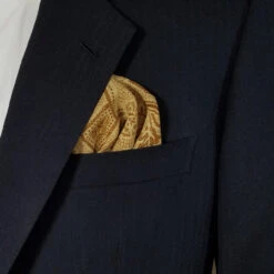 Silk Blend Pre-Folded Fan Design Pocket Square Insert - Gold & Brown -Suit Discount Store goldrayon silk 3 39933.1646153645