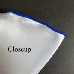 White Satin 2-in-1 Pouf Round Pocket Square With Royal Blue Trim -Suit Discount Store royal 5 81698.1678993799