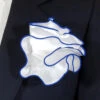 White Satin 2-in-1 Pouf Round Pocket Square With Royal Blue Trim