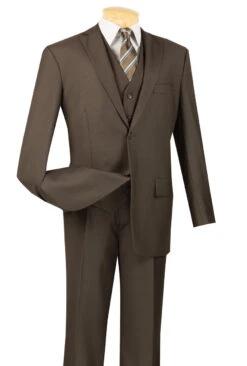 Vinci 2-Button Classic Suit With Vest - Brown