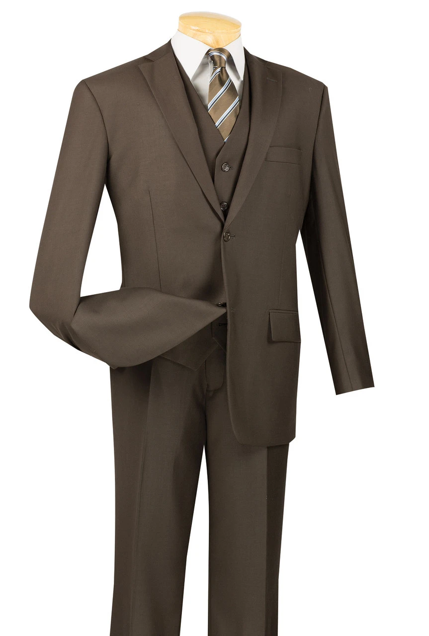 Vinci 2-Button Classic Suit With Vest - Brown